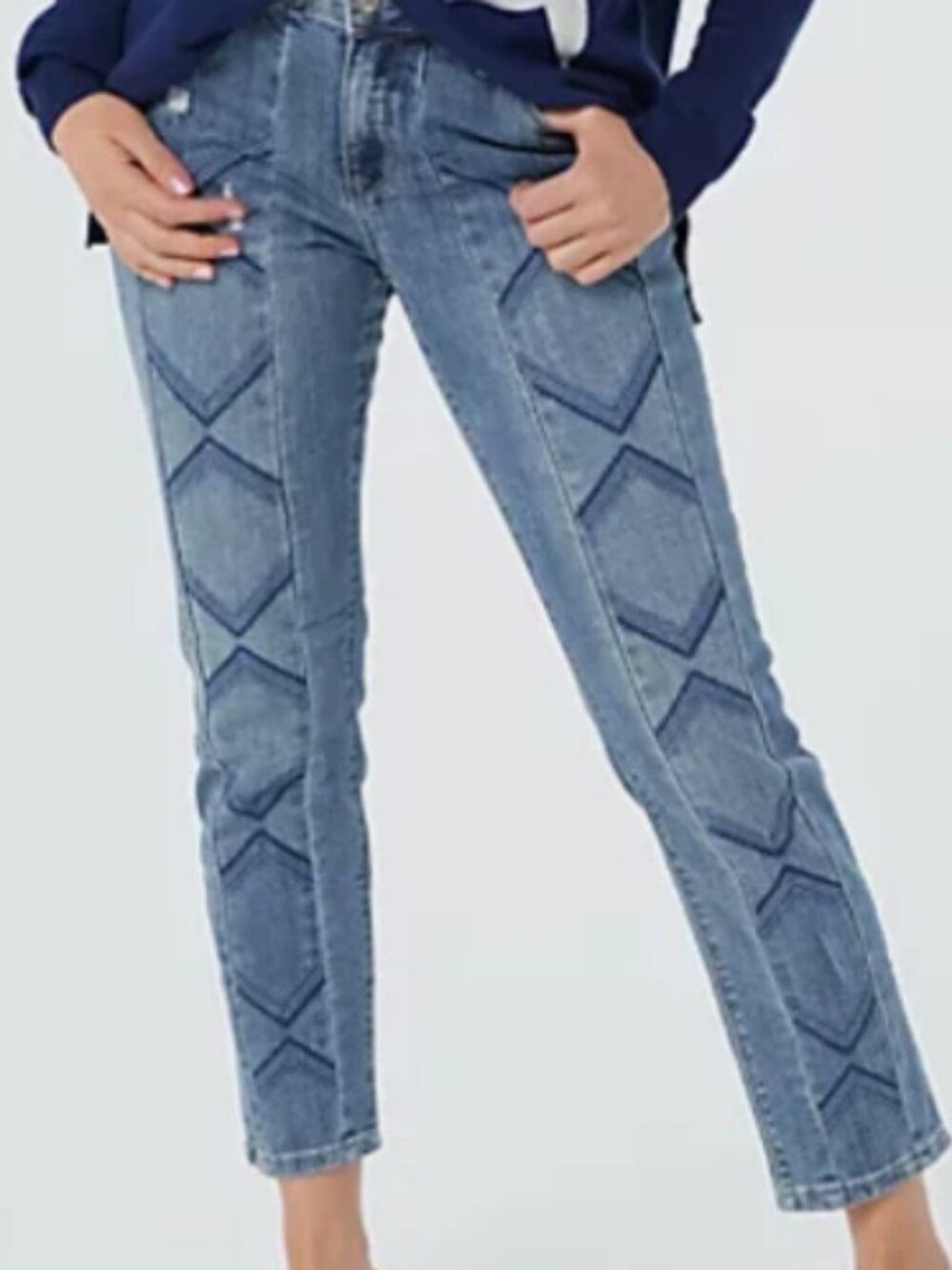 Laurie Felt - Classic Denim Slim-Leg Embroidered Chevron Jeans